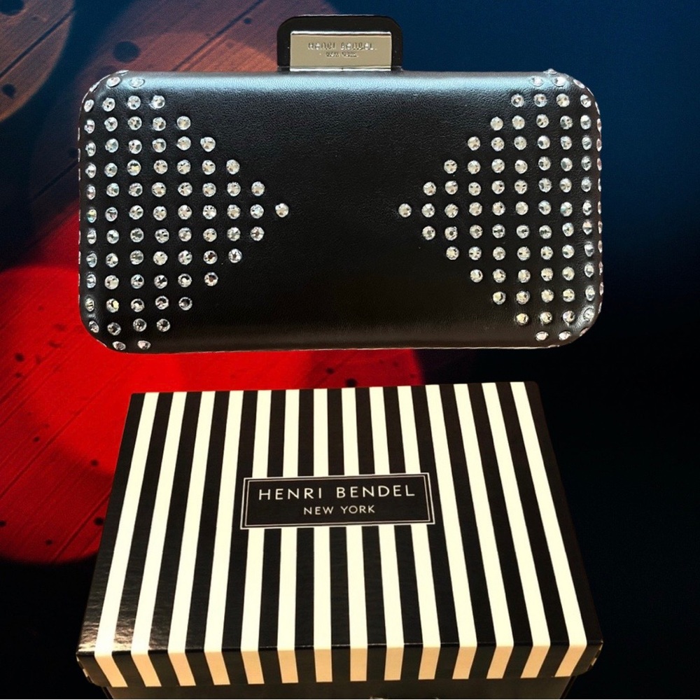 Henri Bendel Crystal Leather Clutch Crossbody Bling Black Tie Party Bag Rare